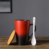 Ceramic Cup Retro Coarse Pottery Coffee Cup Creative Japanese Breakfast Cup With Spoon And Lid Gift Cup Office Cup