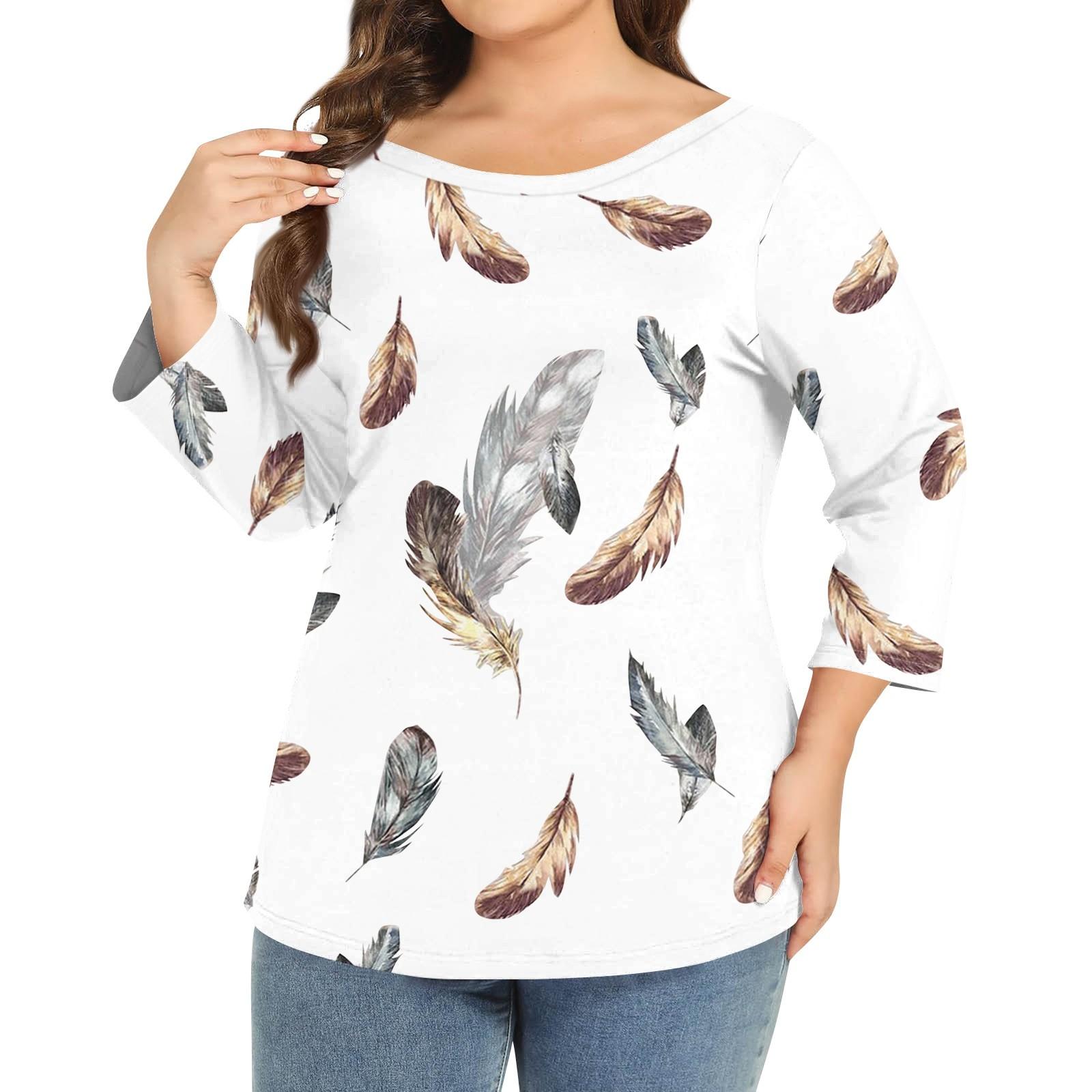 

Женский однотонный топ больших размеров с круглым вырезом и рукавами 3/4 XL белый