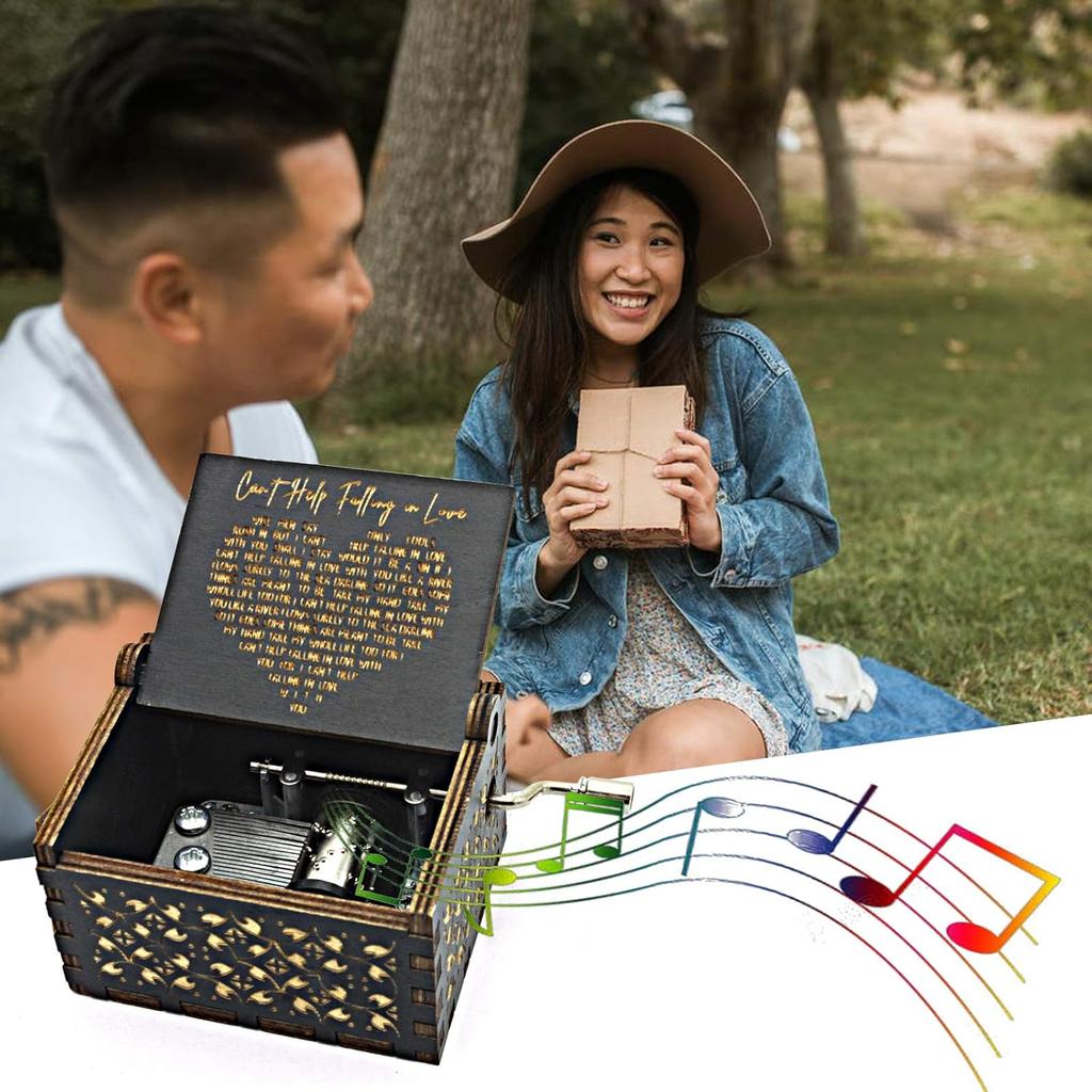 Can't Help Falling In Love Wooden Music Box Hand-Cranked Antique Engraved Retro Musical Box with Case for Potters 3