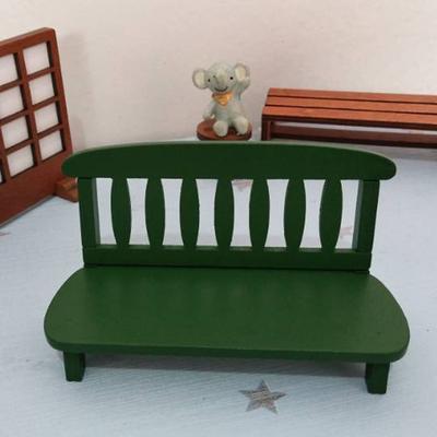 Dekorative Mini-Gartenbank aus Holz, Veranda-Stuhl, Miniatur-Landschaftsornament für Fotokabinen-Requisiten, Heimdekoration