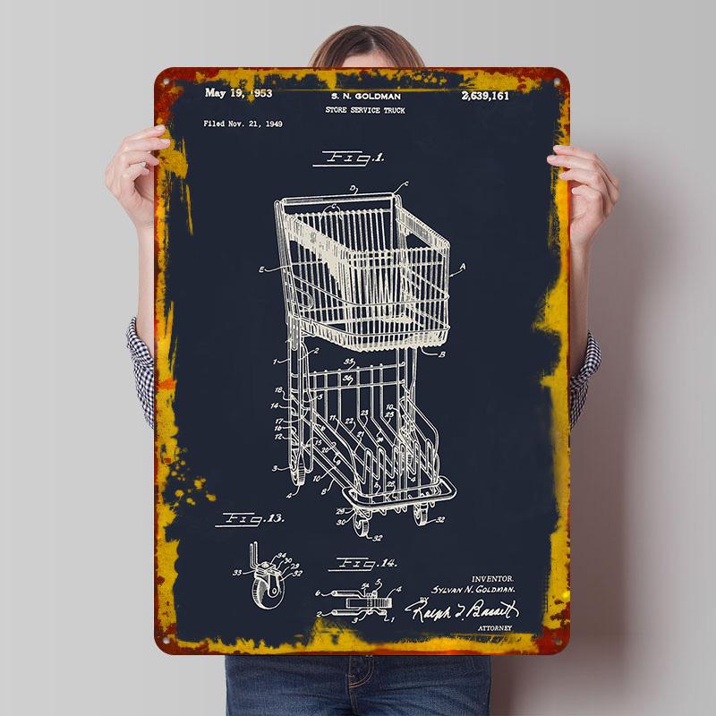 

Shopping Cart Patent Tin Plaque Poster Customized Wall Art Retro Vintage Metal Signs for Man Cave Gaming Room Decoration Cozy 7.9x11.8In(20x30cm)