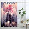 Japanese Cherry Blossom Shower Curtain Set, Asian Anime Shower Curtains for Bathroom Cool Watercolor Abstract Art