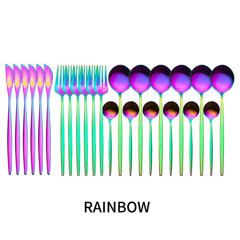 24pcs Gold Dinnerware Set Stainless Steel Cutlery Set Knife Fork Spoon Tableware Set Kitchen Flatware Set Dishwasher Safe