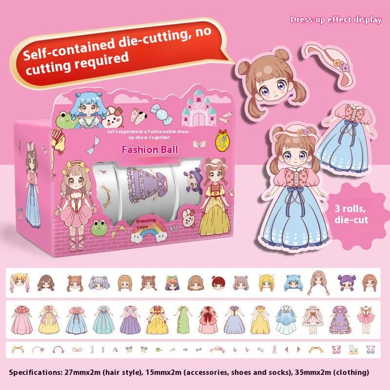 Cute Princess Dress Up Waterproof Sticker Girl Cartoon Washi Tape Set Cute Children'S Handbook Character Decoration Sticker