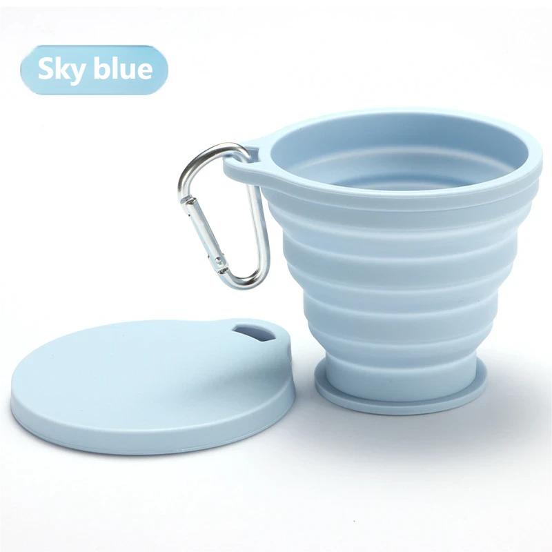 

Portable Silicone Folding Cup with Hanging Hole Collapsible Outdoor Water Cup for Camping Hiking Travel небесно-голубой