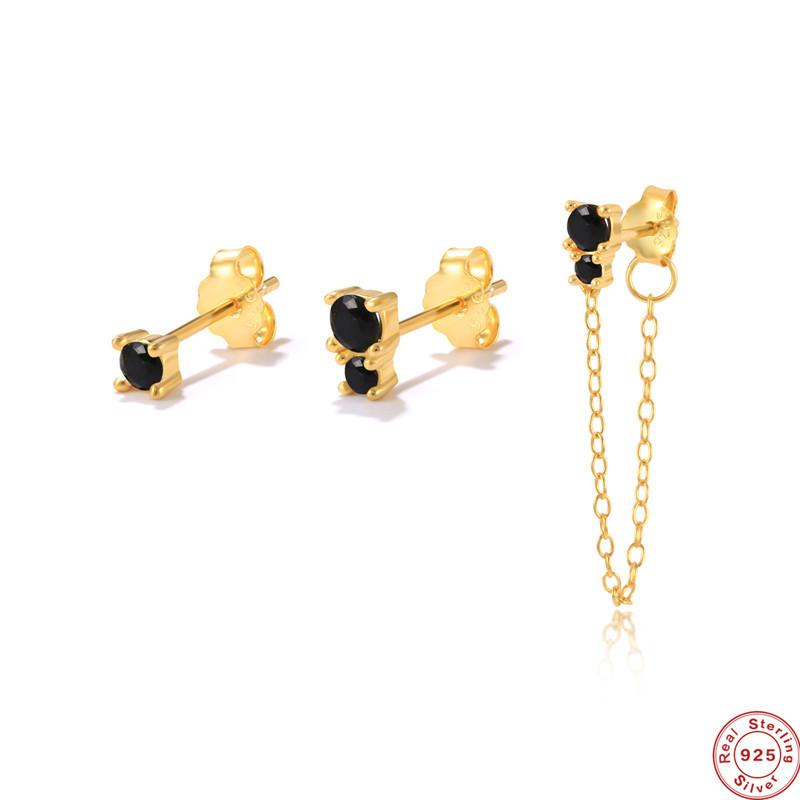 

Стильный и простой набор из 3 предметов из стерлингового серебра S925, асимметричная цепочка, серьги-пусеты с цирконом с бахромой 925 Silver