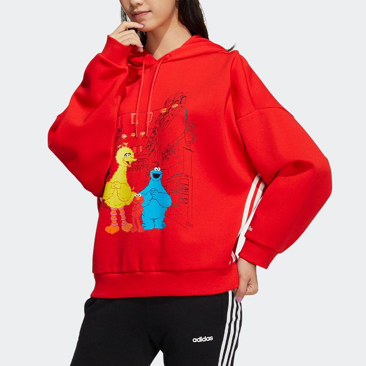 Adidas Bluza sportowa z kapturem dla kobiet Neo Sesame Street z kreskówkowym wzorem co-branded Czerwona HD7278