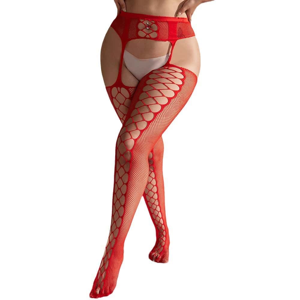Christmas Garter Belt Red Fishnet Stockings Sexy Suspender Pantyhose Lingerie Thigh High Sexy Tights for women plus size 3XXXL