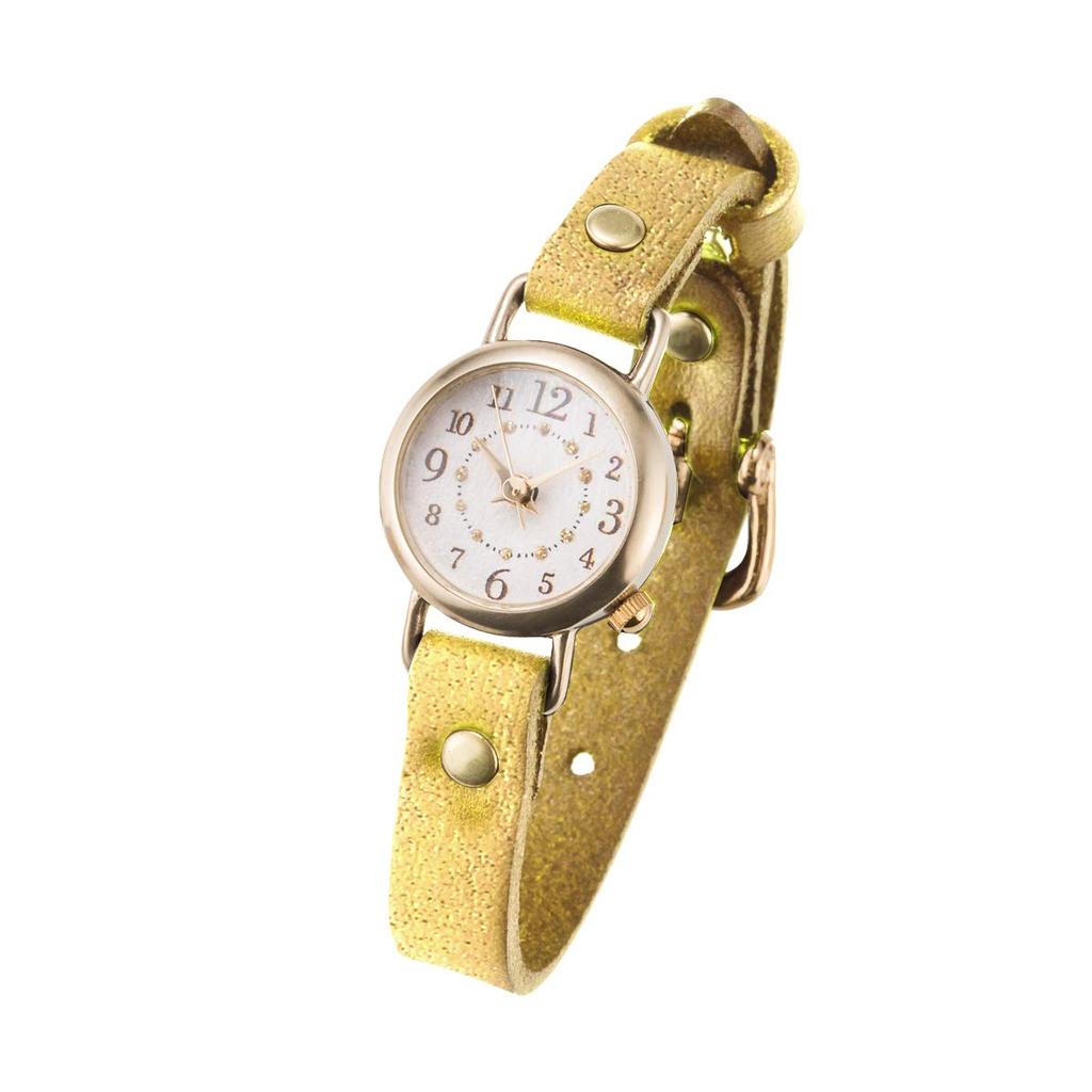 Rebic leather gold Japanese-made women's watch, quartz, battery-operated, strap, brown, (gold)