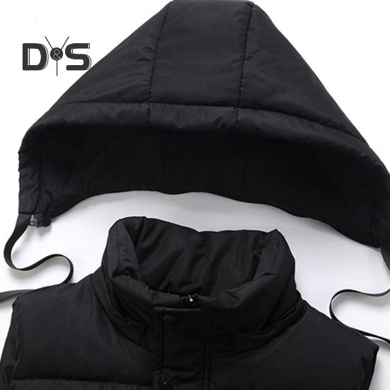 Men Waistcoat Stand Collar Hooded Sleeveless Zipper Placket Down Cotton Vest with Pockets Solid Color Thickened Vest Jacket