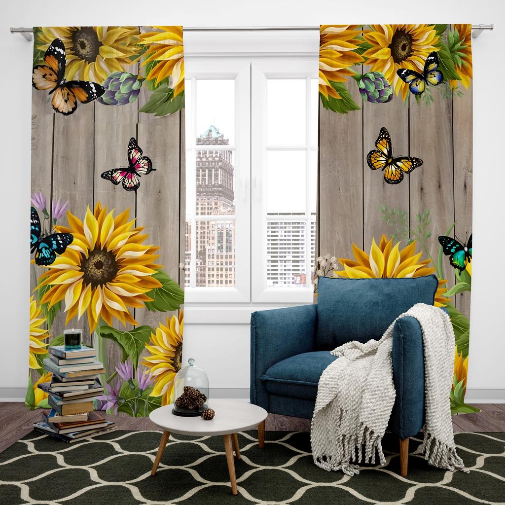 2 Pieces of Sunflower Print Curtain - Polyester Material - Suitable for Bedroom Living Room Study Room Anti-privacy Curtain