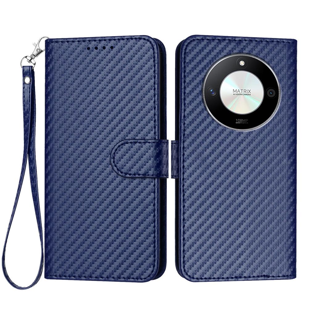 For Honor X9b 5G/Honor Magic6 Lite 5G/Honor X50 GT 5G/Honor X50 Pro 5G/Honor X50 5G Wallet Case with Strap Carbon Fiber Texture Leather Mobile Cover