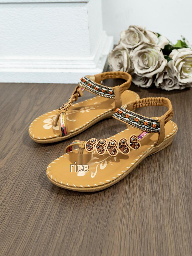 Bohemian Ethnic Women's Beaded Sandals - Summer Fashion Flat Flip-Flops