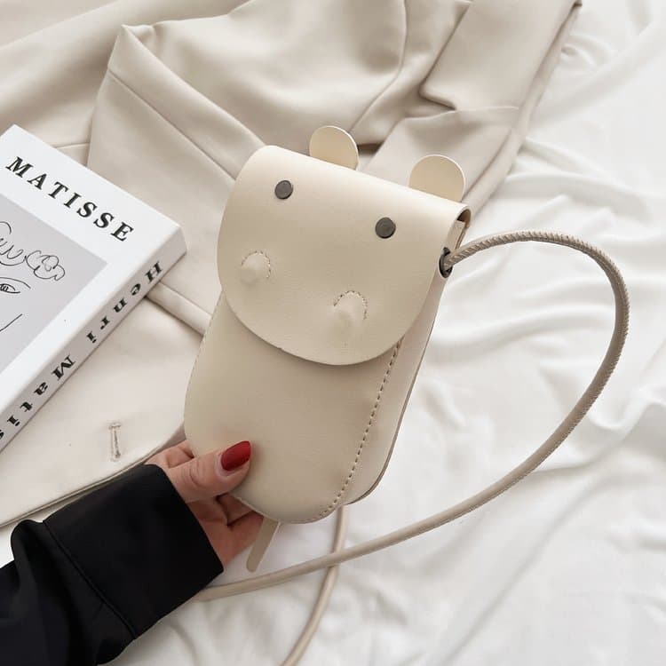 Beige PU hippo shape mini messenger bag