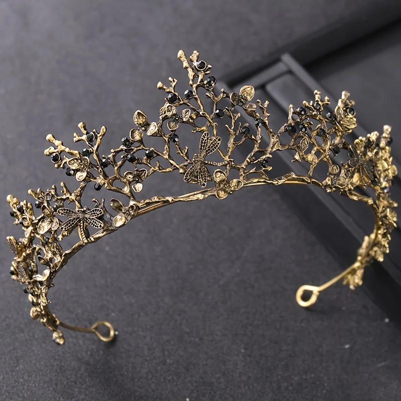 Baroque Vintage Crystal Crown Tiara Rhinestone Princess Butterfly Prom Crowns and Tiaras Bridal Wedding Hair Accessories Jewelry