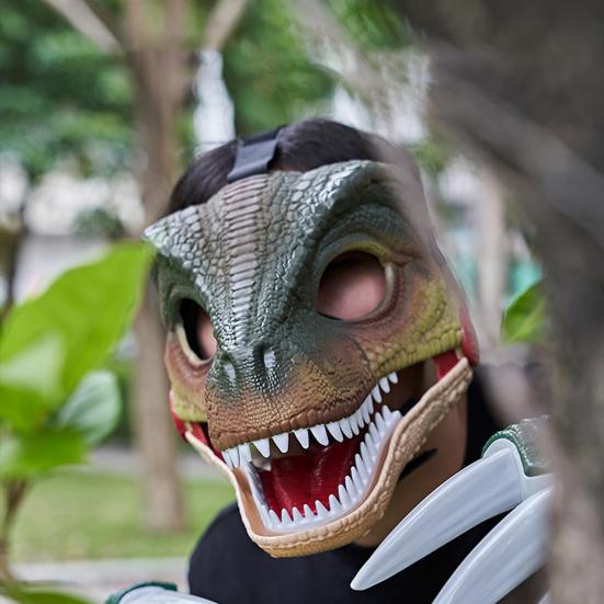 Elektrische Dinosaurierkopf-Kopfbedeckung mit Geräusch, beweglicher Mund, schreiender Dino-Kopf