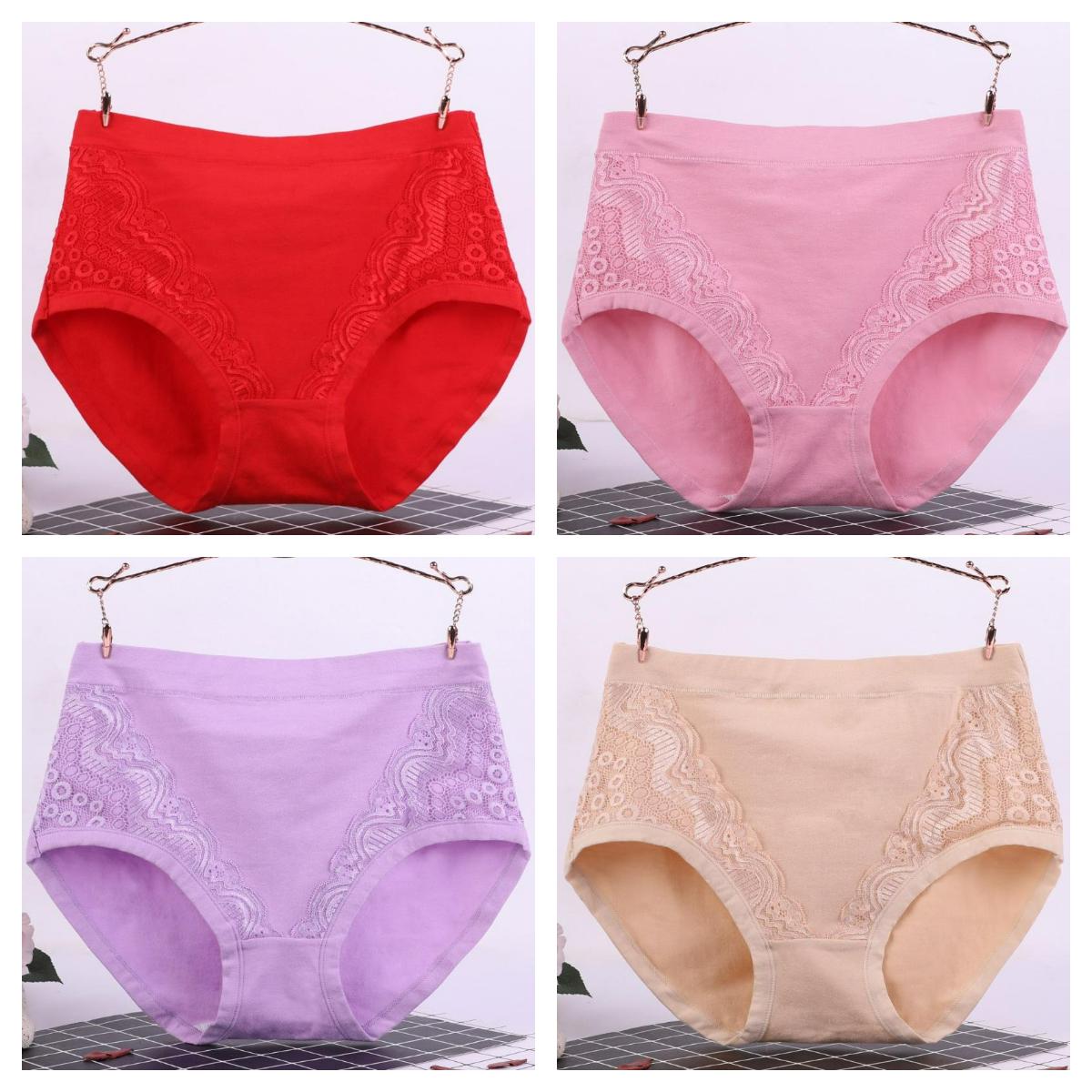 

4 шт., XL-6XL, нижнее белье больших размеров, хлопковые кружевные трусики, нижнее белье, трусы с высокой талией для женщин среднего возраста 5XL