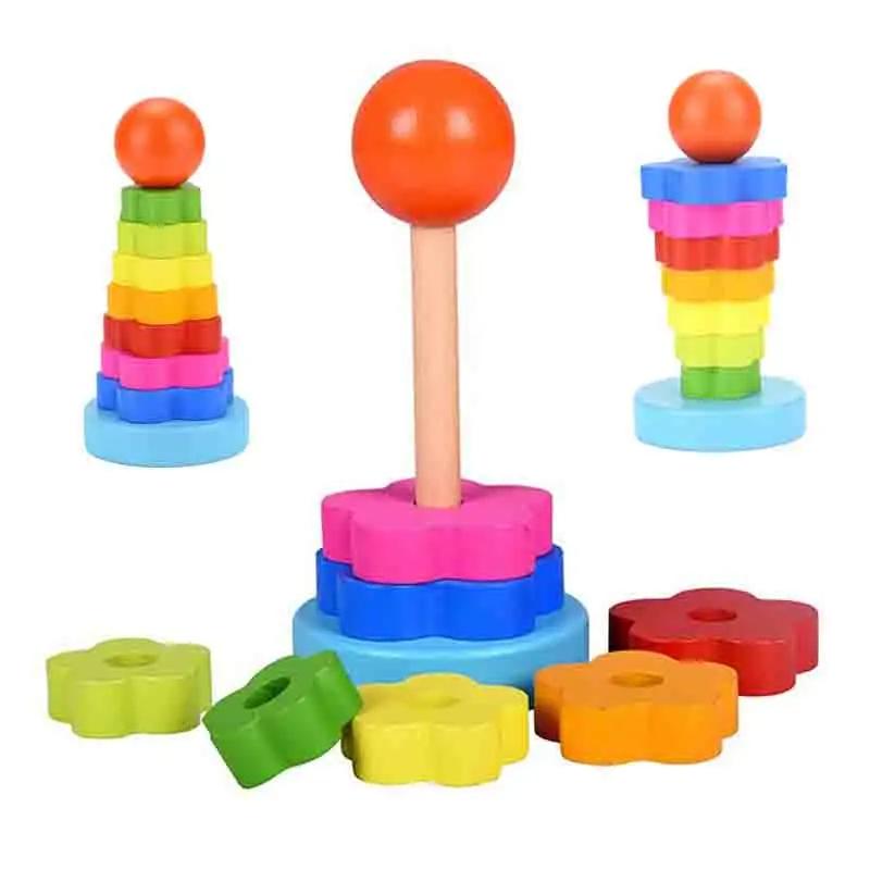 Kinder Holz Montessori Entwicklungsspielzeug Formenpaare Baby Früherziehungsspielzeug Bausteine Regenbogen Turm Kinder Geschenk TMZ