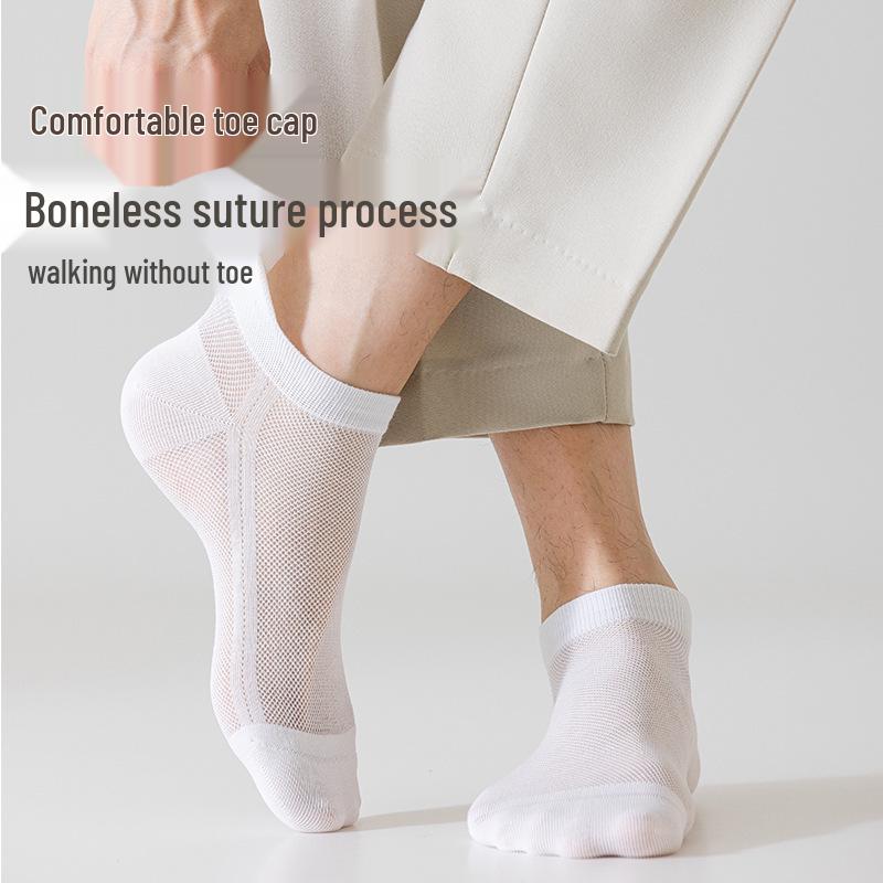 Men's Breathable Cotton Ankle Socks - Spring/Summer Low-Cut, Thin Mesh, Casual Sports.