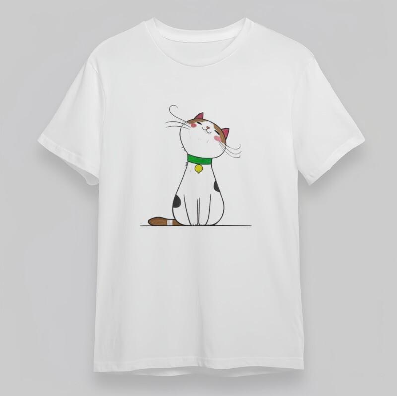 

Women s Oversize T-Shirt Playful Spotted Cat With Green Collar 100% Cotton Tee 4XL