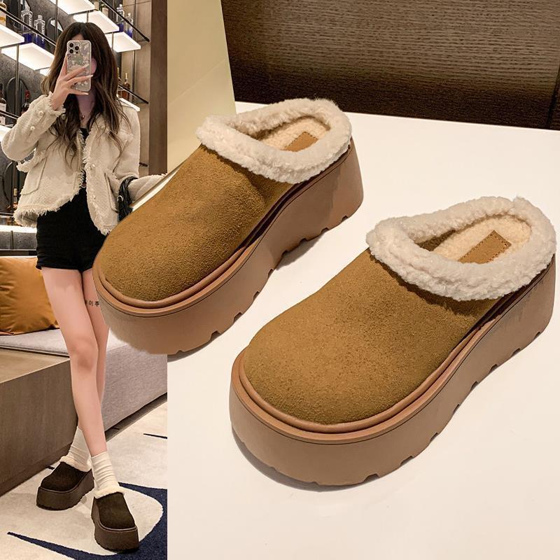 Mao Mao Slippers Versatile Muffin Lazy Cotton Shoes Internet Celebrities Thick Sole Heightening Bag Head Half Slippers Wear 2025 Autumn New