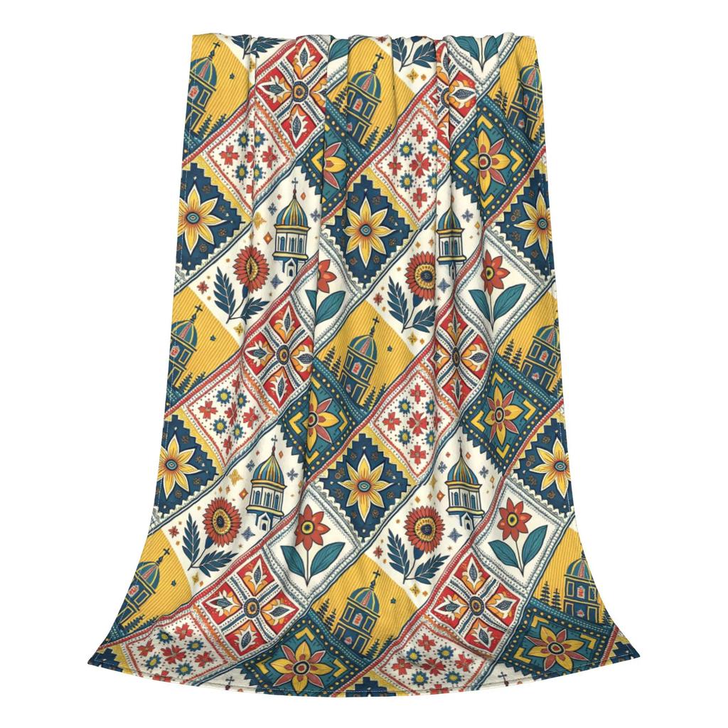 Intricate Slavic Folk Art Seamless Pattern with Floral and Architectural Motifs. Blankets Blanket for Couch Bedding Outdoor