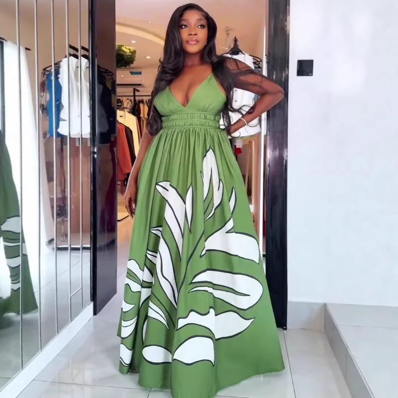 European and American Fashion Off-the-shoulder Printing Waist Tube Top Long Dress Women's African Sexy Women's New Dress Long Dress