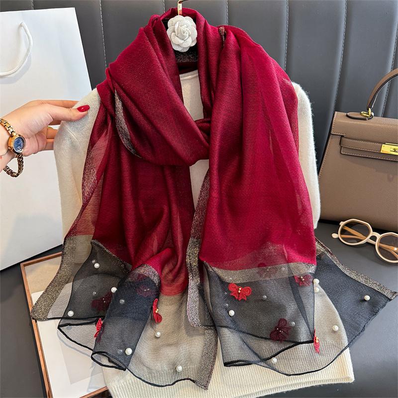 

Роскошный блестящий кружевной шарф шелковый женский хиджаб мягкие шерстяные шали и палантины большой цветок тонкие шарфы фуляр женский буфанда новый