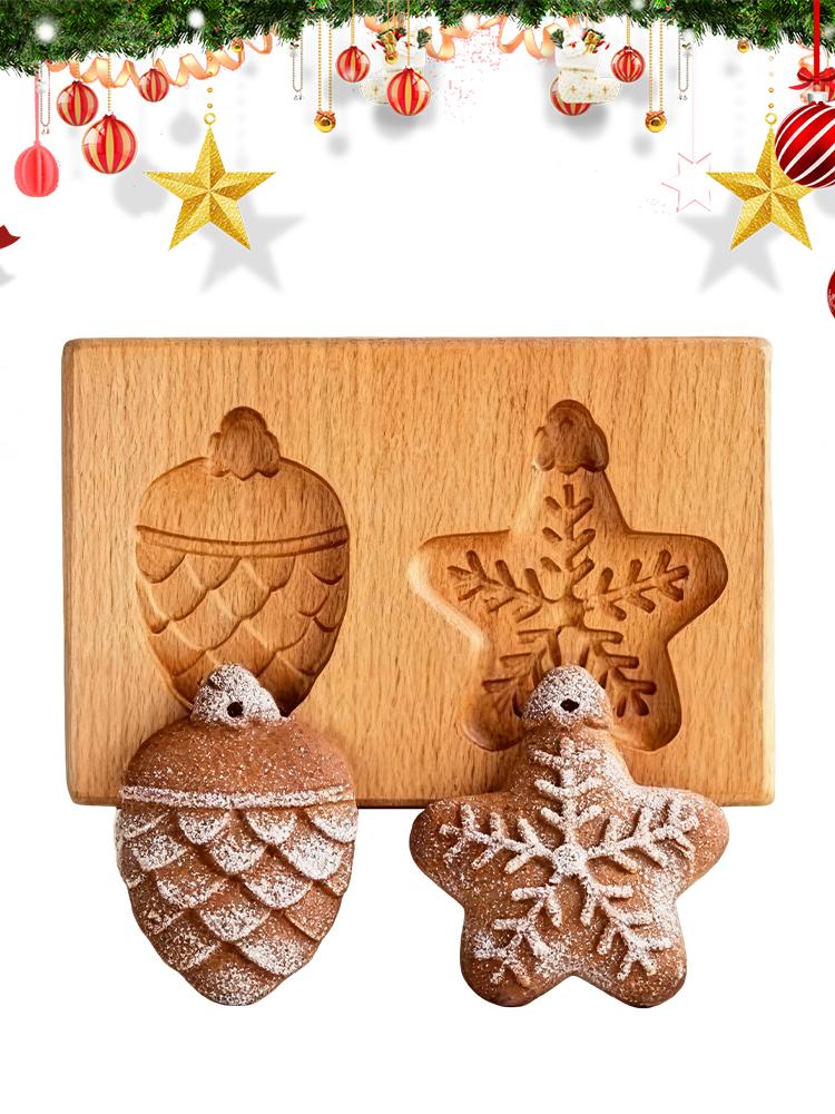 Wooden Cookie Molds 3D Embossing Stamps Baking Tools Kitchen Supplies for Christmas Gingerbread Clay Craft DIY Pastry Making
