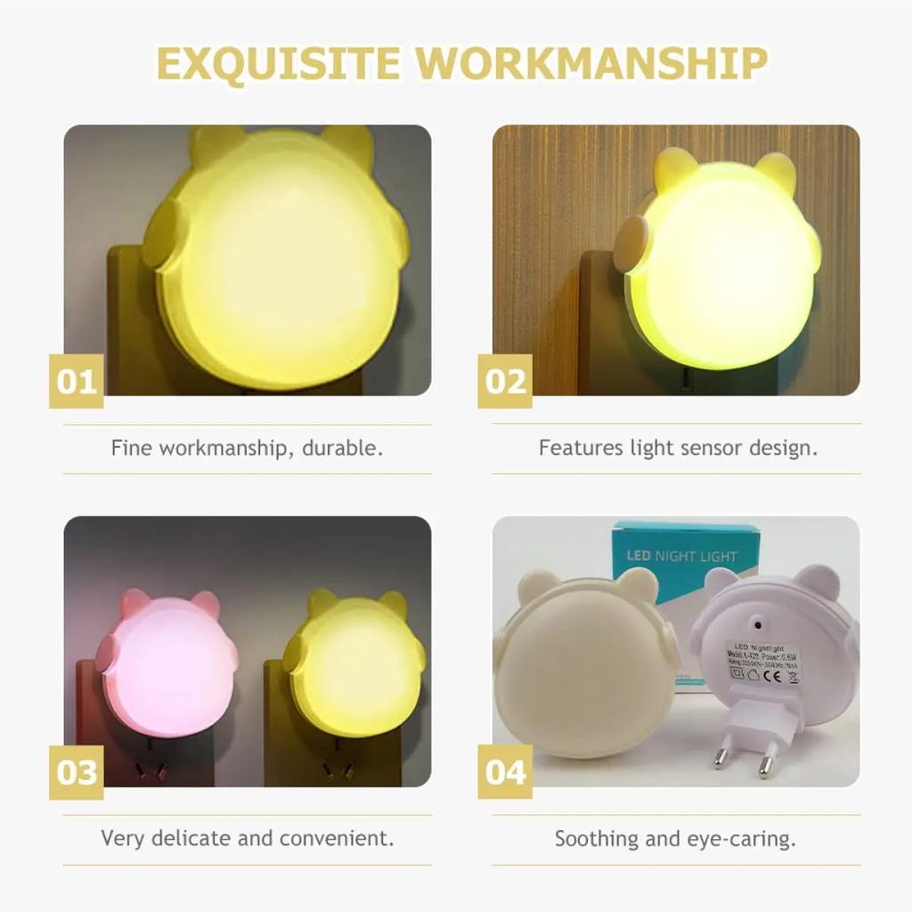 2 Stück Nachtlichter zum Einstecken in die Wand, automatischer Dämmerungssensor, Kopfhörer-Bär, niedliches LED-Nachtlicht für Kinder, Kinderzimmer-Schlafzimmer-Dekoration
