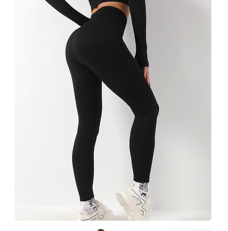 Ribbed Seamless Knitted Tracksuit: Crop Top & High Waist Butt Lift Yoga Pants, Long/Short Sleeve Options
