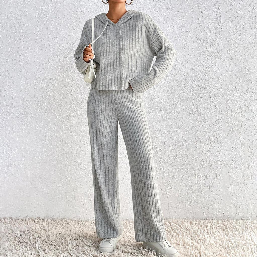 Women's Casual Fashion Turtleneck Knitted Long Sleeve Sweater Pants Two-piece Set