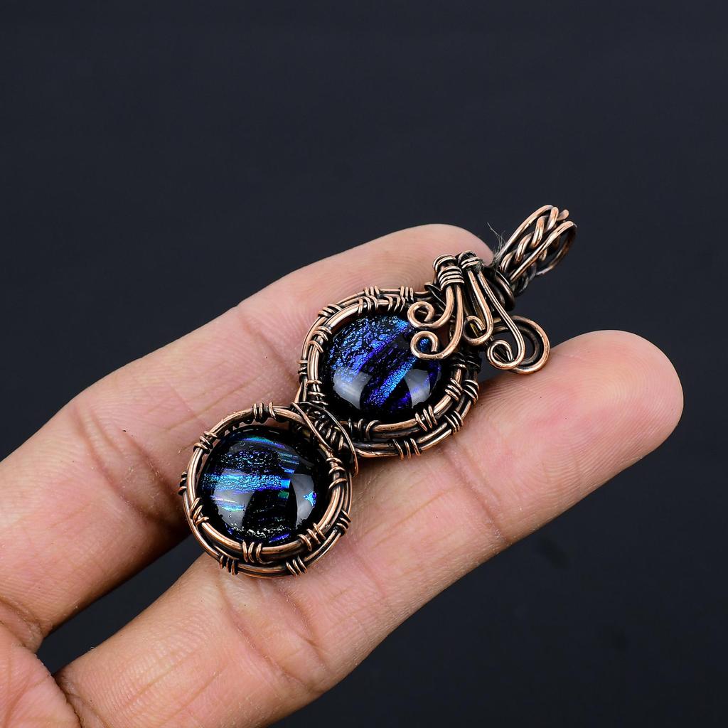 Dico Glass Jewelry, Handmade Gemstone Pendant, 999 Copper Wire Wrapped  Pendant Antique Jewelry, For Engagement Gift