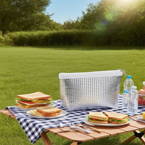 Insulated Lunch Bag, Long-Lasting Cold and Warm Insulation, Large Capacity, Compact, Foldable, with Ice Pack Pocket, Rice Ball Case, Bento Bag [Double