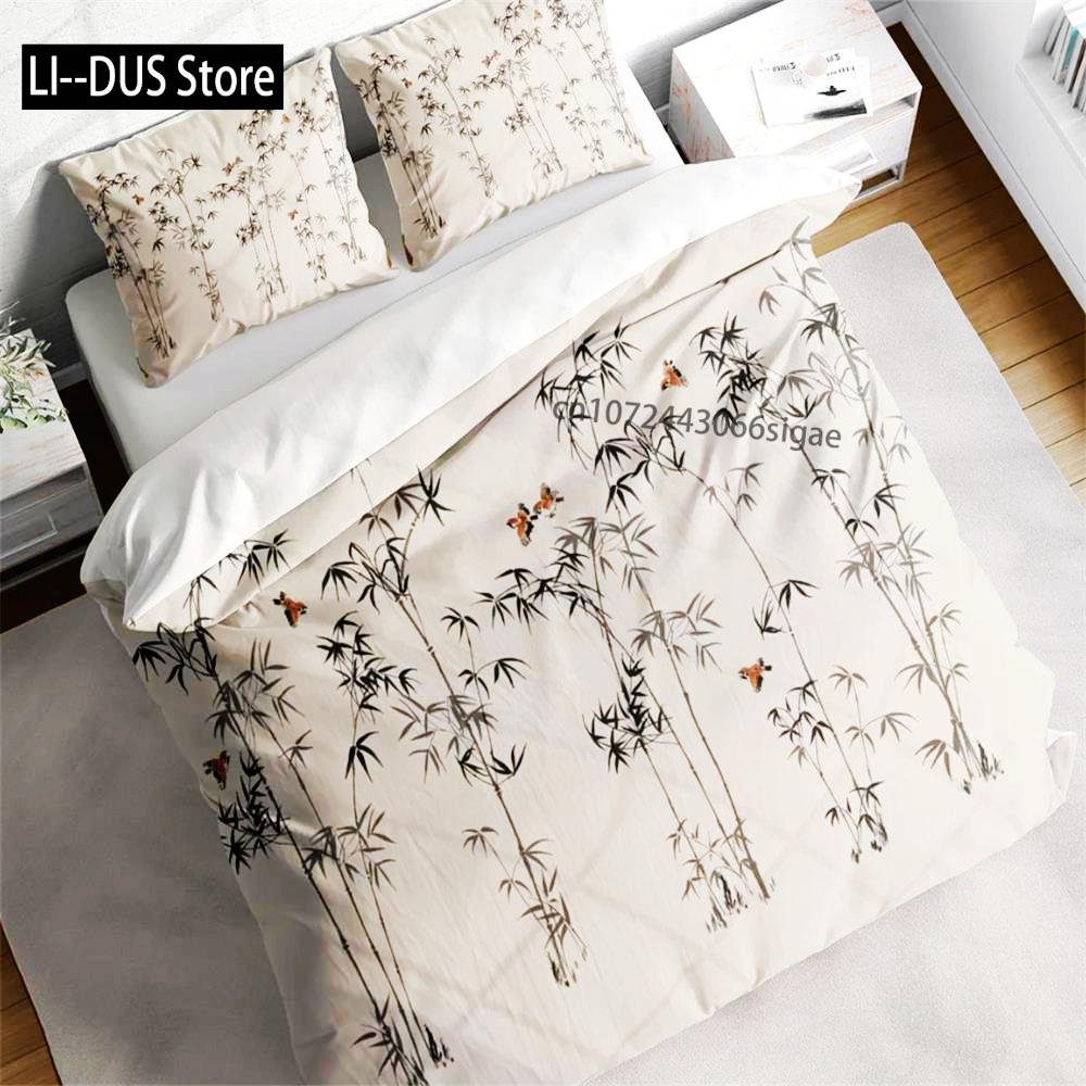 

Japanese Bamboo Birds Duvet Cover Set W Pillowcases, Chinese Botanical Floral Nature Quilt Cover, Single Double Full Queen King EU single(135x200cm)