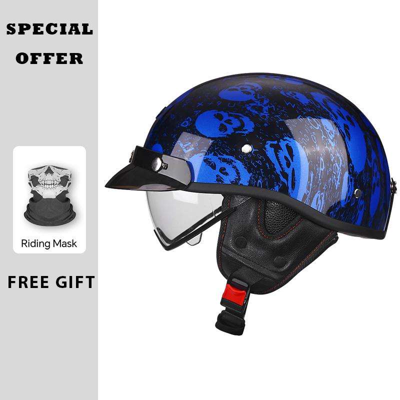 Half Face Motorcycle Helmets ABS Vintage Half Face Helmet Casco Moto Motorcycle Open Half Helmet Biker Pilot DOT Approved M-XXL