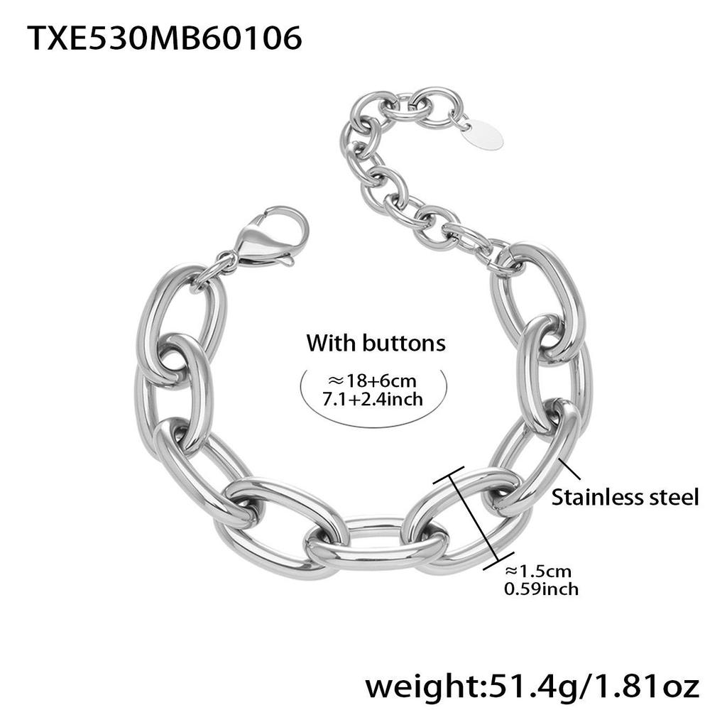 18K Gold-Plated Hip Hop Chain Necklace & Bracelet Set - European & American Style, Stainless Steel, Simple Luxury