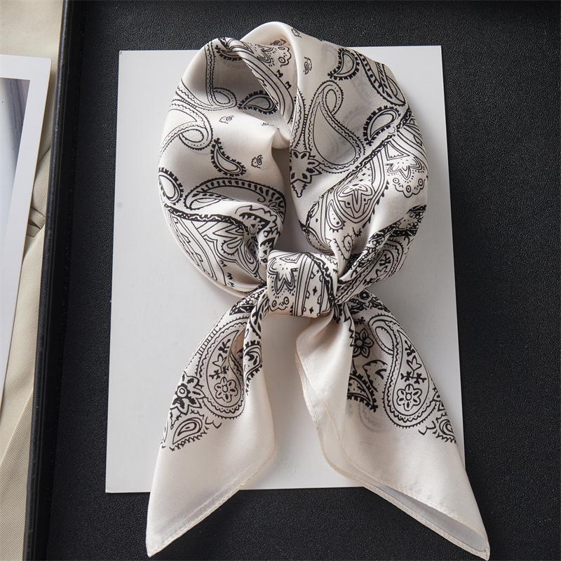 70% silk scarf, 100% mulberry silk plain white cashew pattern satin silk small square scarf, simple, fashionable, elegant women s scarf 68*68cm