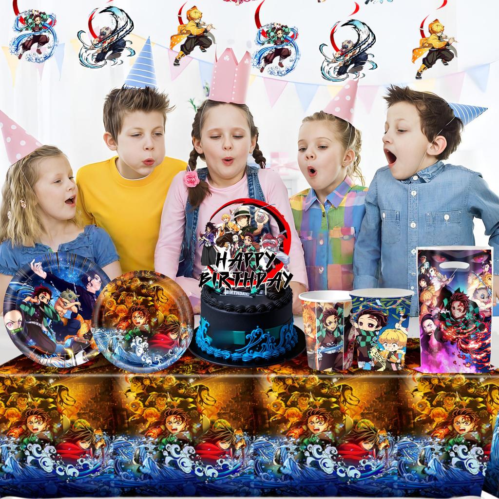 Anime Dämon Geburtstagsparty Dekoration Einweg-Geschirr Teller Tischdecke Becher Serviette Babyparty Kinder Partygeschenke Zubehör