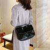 Fashion Shoulder Bag for Women PU Leather Chains Armpit Black Solid Color Messenger Bag Flap Handbags