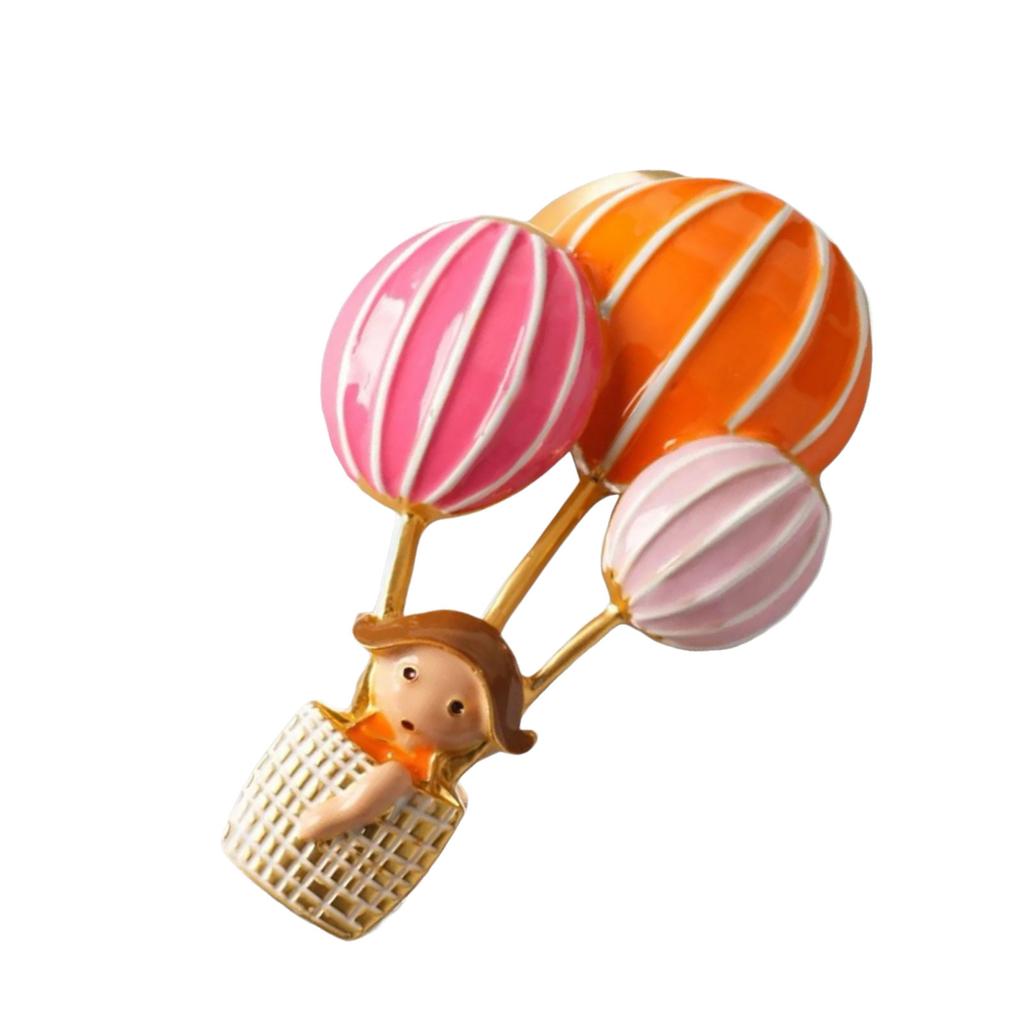 Cartoon Hot Air Balloon Brooch With Little Girl Lightweight Alloy Pin Decorative Accessories For Jackets Bags Hats