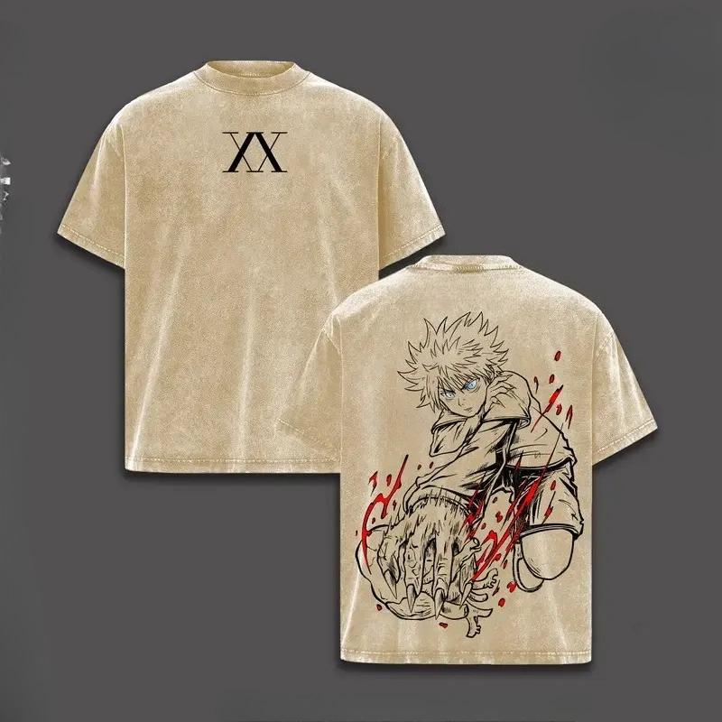 Hot Anime Hunter x Hunter Killua Graphic Tee Men Women Clothing Washed Cotton Tshirt Casual T-shirt Harajuku Vintage T Shirt