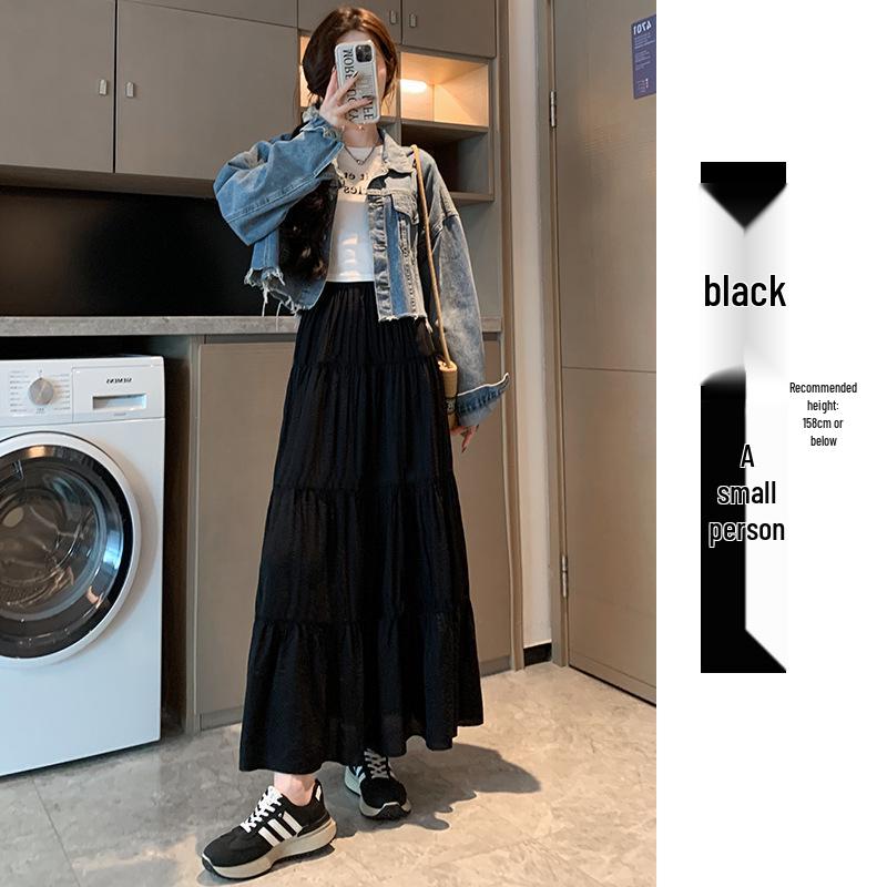 White High Waist A-line Umbrella Skirt for Women – 2026 Spring/Autumn Long Petite Cake Skirt