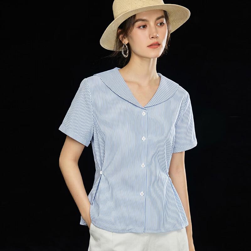 Women's Tencel Blend French Lapel Striped Casual Blouse