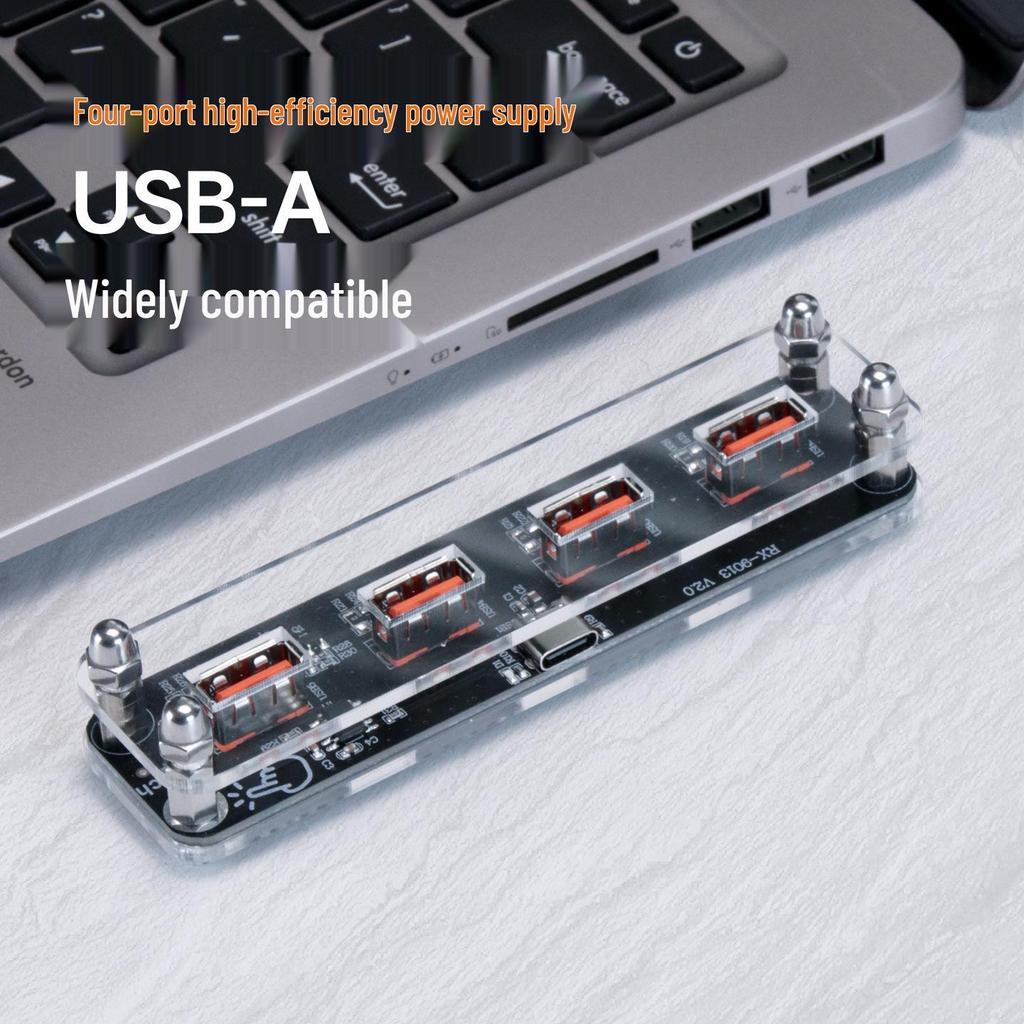 4-Port USB Charging Dock with Light Base, One-to-Four Transparent Design