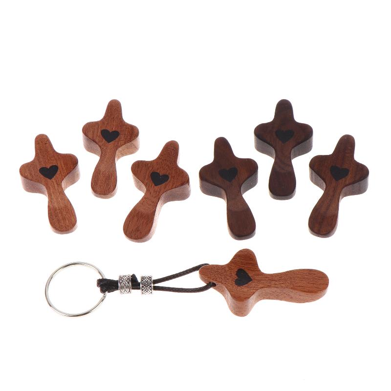 1/3Pcs Wooden Crosses Toys Mini Pocket Crosses Keychain Palm Crucifix Finger Toy For Adults Kids Prayer And Faith Gifts
