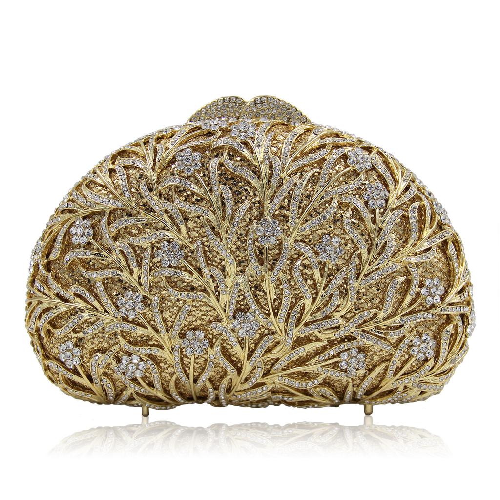 Sea Grass Evening Bag Crystal Clutches Blue Rhinestone Diamond Wedding Purses WHTUOHENG Party Cocktail Purses For Gala Gold Bag