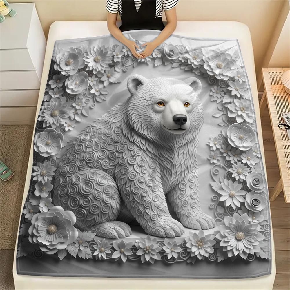 

White Embossed Animals Print Flannel Blanket, High quality Comfortable for All Seasons, Home Decor, Warmth and Comfort 80cm x 120cm