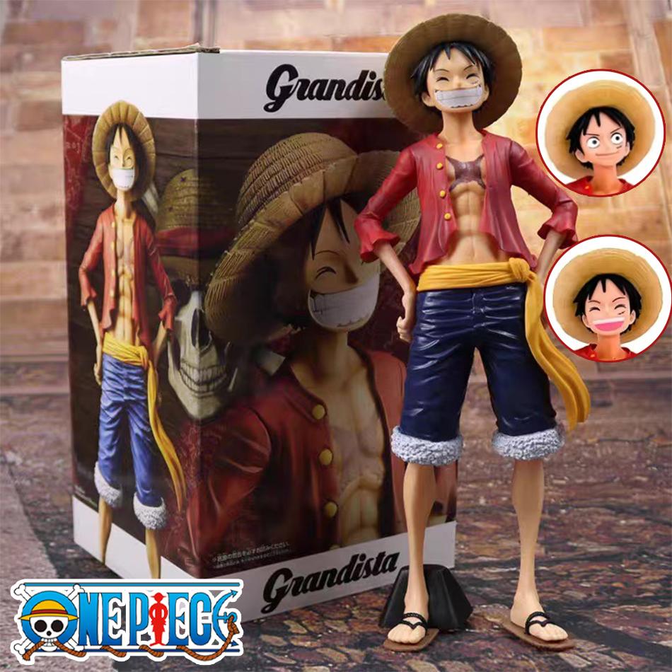 28cm One Piece Anime Figure Confident Smiley Luffy Three Form Face Changing Doll Action Figurine Model Toy Kits Christmas Gifts