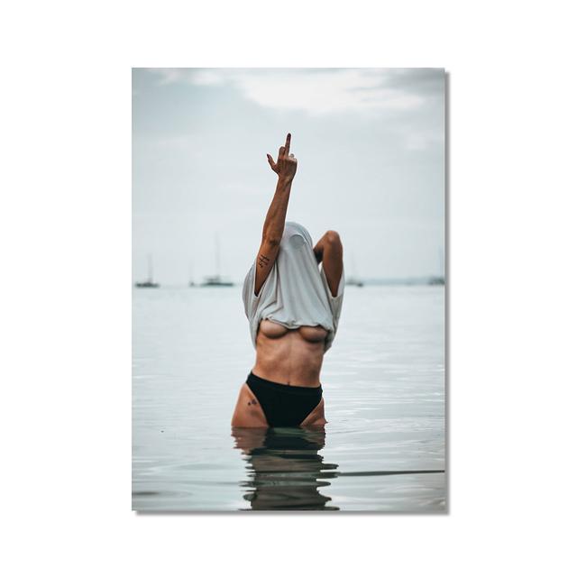 Modern Fashion Poster Sexy Middle Finger Feminist Canvas Painting Wall Art Nude Woman Pictures Print Living Room Home Decoration